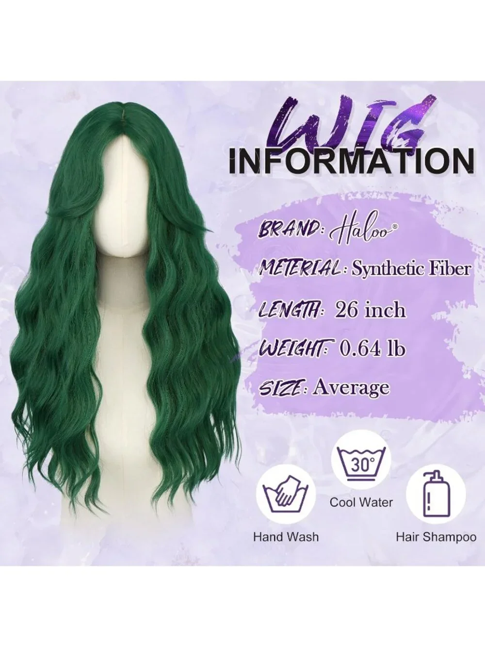 Women's Dark Green 26 Inch Heat Resistant Curtain Bangs Long Wavy Wigs